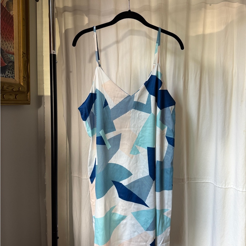 Geometric Blue and White Slip Dress/coverup